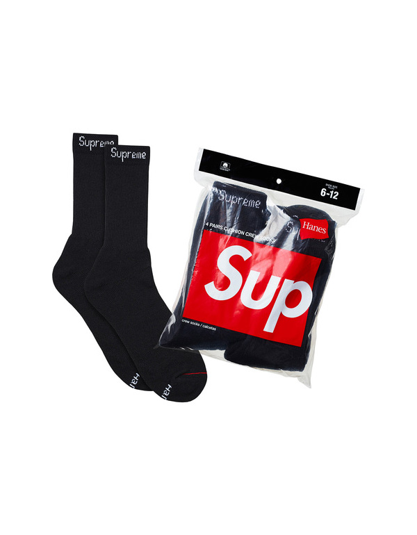 Supreme Hanes Crew Socks Black (4 Pack)