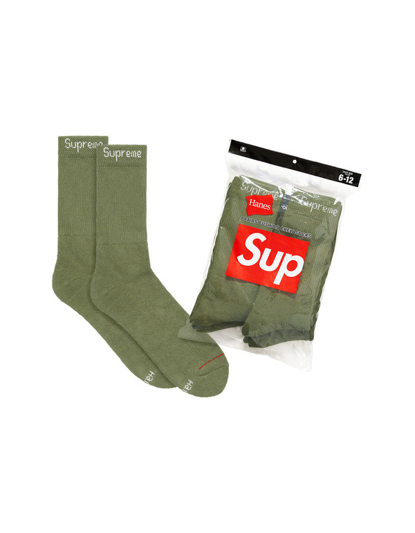 Supreme Hanes Crew Socks Olive (4 Pack)