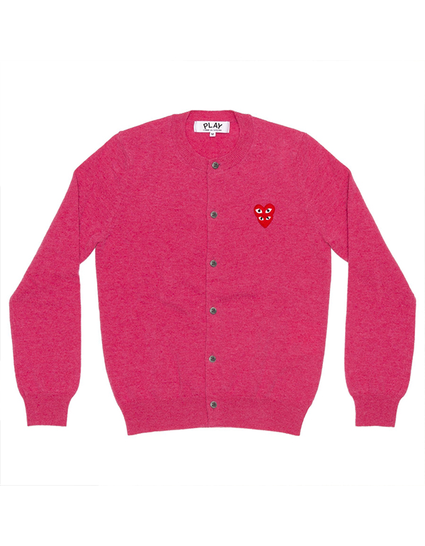(WOMENS) COMME DES GARCONS PLAY DOUBLE RED HEART WOMENS CADIGAN (PINK)