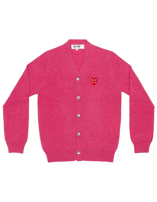 (MENS) COMME DES GARCONS PLAY DOUBLE RED HEART MENS CADIGAN (PINK)