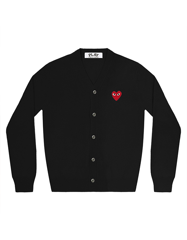 (MENS) COMME DES GARCONS PLAY RED HEART MENS CADIGAN (BLACK)