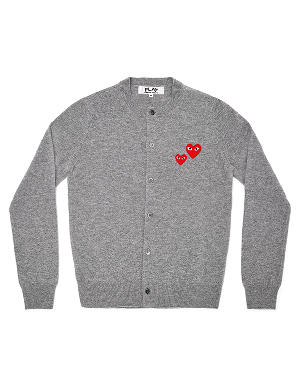 (WOMENS) COMME DES GARCONS PLAY RED DOUBLE HEART WOMENS CADIGAN (GREY)