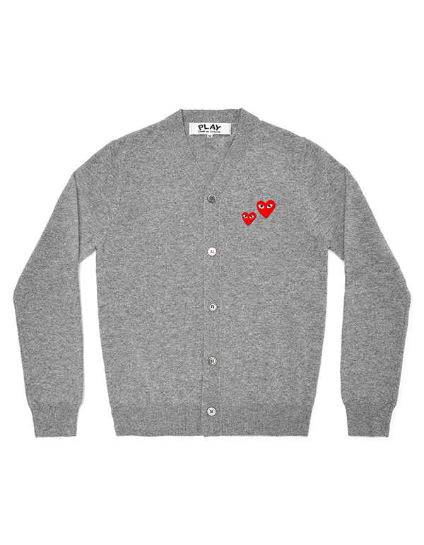 (MENS) COMME DES GARCONS PLAY RED DOUBLE HEART MENS CADIGAN (GREY)