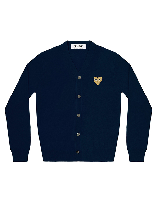 (MENS) COMME DES GARCONS PLAY GOLD HEART MENS CADIGAN (NAVY)