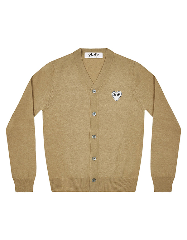 (MENS) COMME DES GARCONS PLAY WHITE HEART MENS CADIGAN (BEIGE)