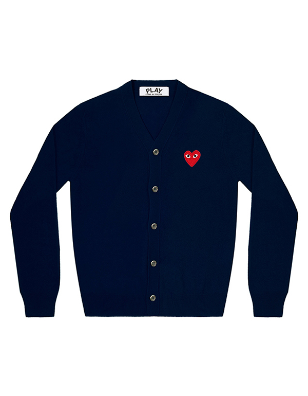 (MENS) COMME DES GARCONS PLAY RED HEART MENS CADIGAN (NAVY)