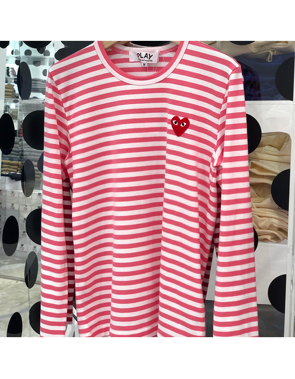 COMME DES GARCONS PLAY STRIPED T-Shirt (PINK/WHITE)