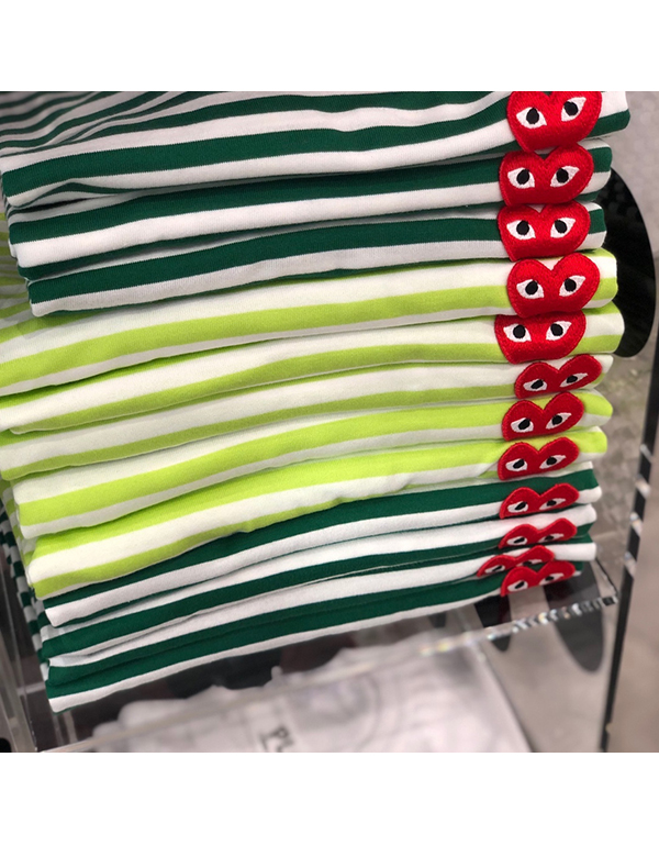 COMME DES GARCONS PLAY STRIPED T-Shirt (GREEN/WHITE)