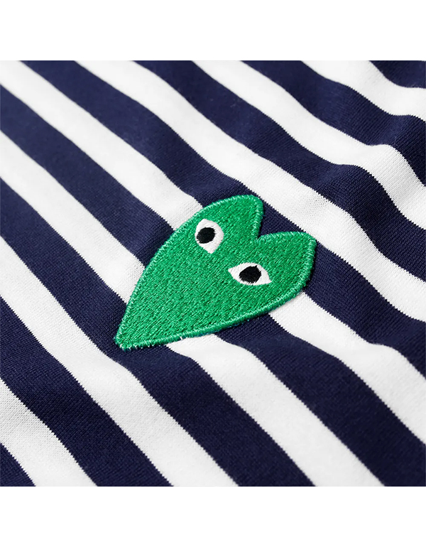 COMME DES GARCONS PLAY STRIPED GREEN HEART T-Shirt (NAVY/WHITE)