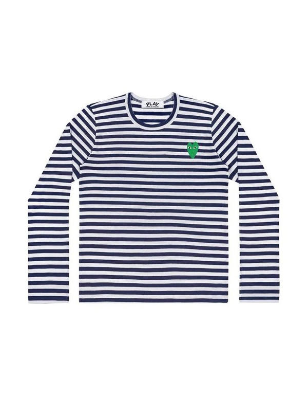 COMME DES GARCONS PLAY STRIPED GREEN HEART T-Shirt (NAVY/WHITE)
