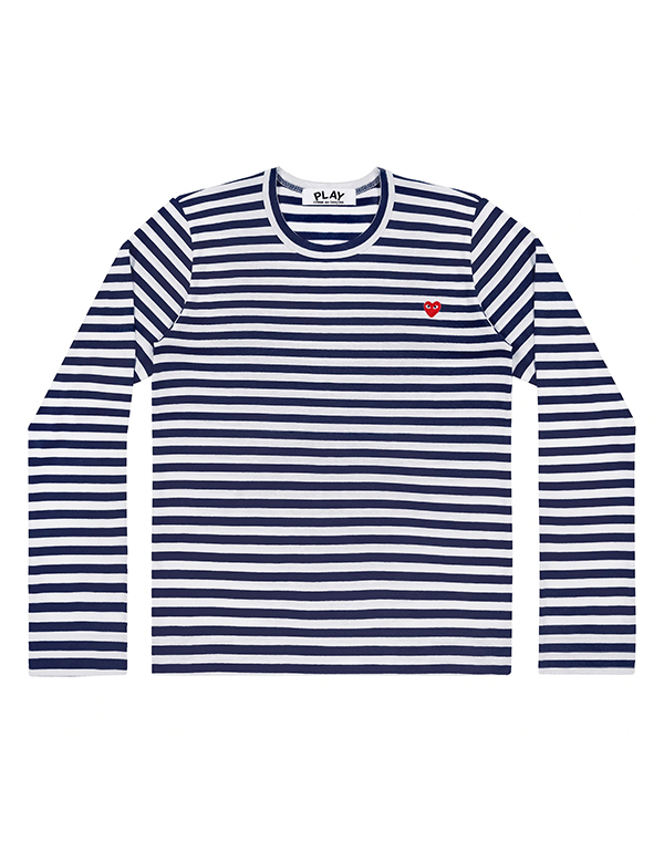 COMME DES GARCONS PLAY STRIPED RED MINI HEART T-Shirt (NAVY/WHITE)