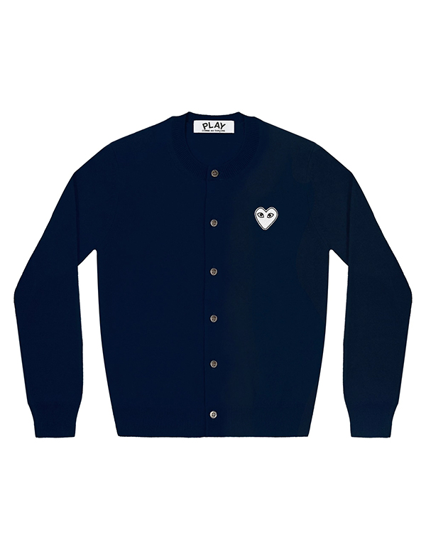 (WOMENS) COMME DES GARCONS PLAY WHITE HEART WOMENS CADIGAN (NAVY)