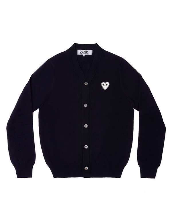 (MENS) COMME DES GARCONS PLAY WHITE HEART MENS CADIGAN (NAVY)