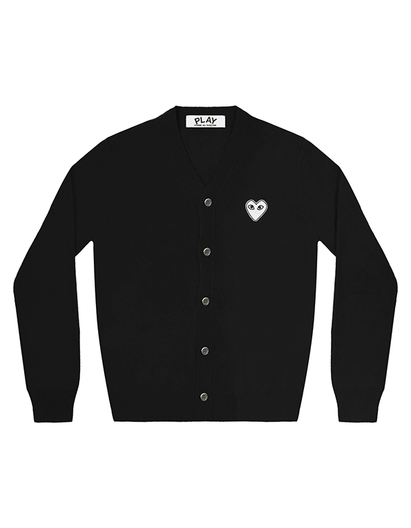 (MENS) COMME DES GARCONS PLAY WHITE HEART MENS CADIGAN (BLACK)