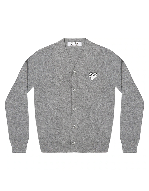 (MENS) COMME DES GARCONS PLAY WHITE HEART MENS CADIGAN (LIGHT GREY)