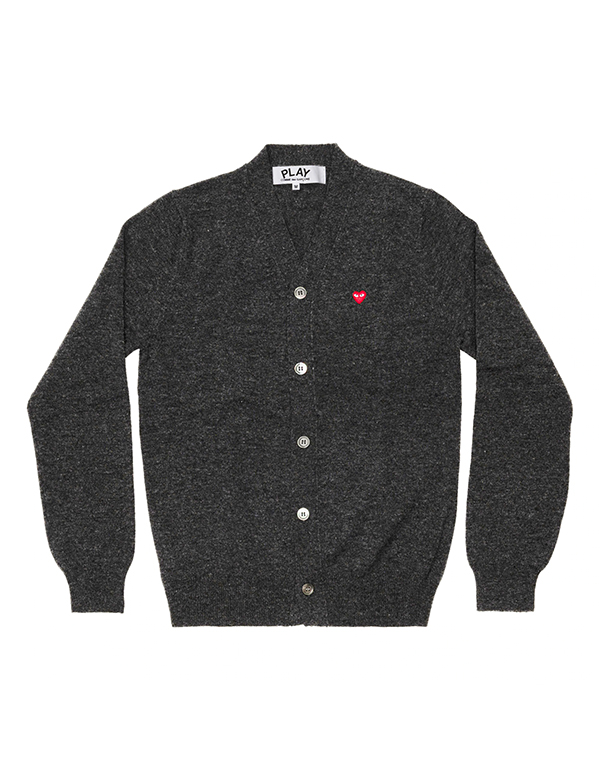 (MENS) COMME DES GARCONS PLAY RED MINI HEART MENS CADIGAN (DARK GREY)