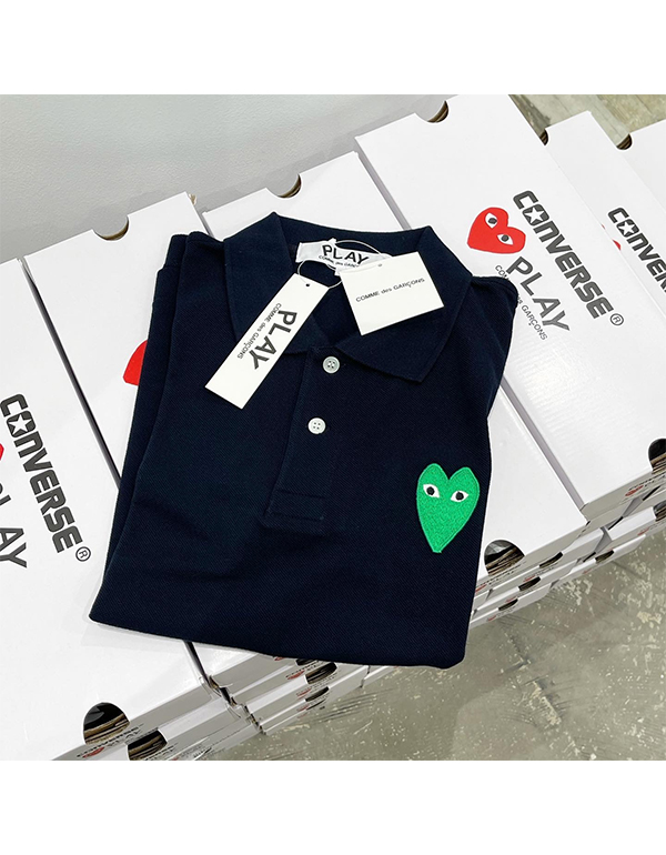 COMME DES GARCONS PLAY GREEN HEART POLO SHIRT (NAVY)