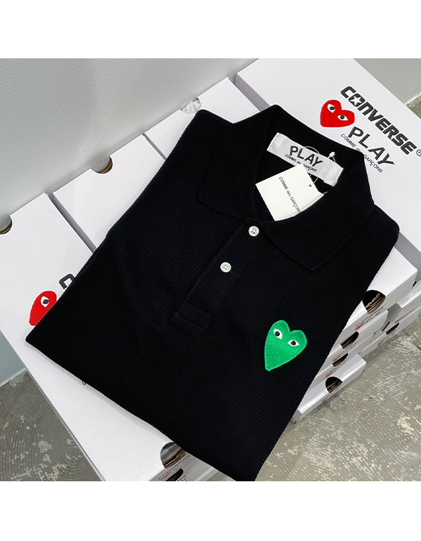 COMME DES GARCONS PLAY GREEN HEART POLO SHIRT (BLACK)