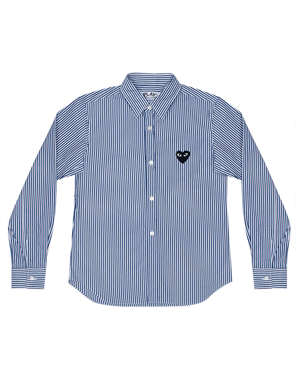 COMME DES GARCONS PLAY BLACK HEART STRIPED SHIRT (BLUE/WHITE)