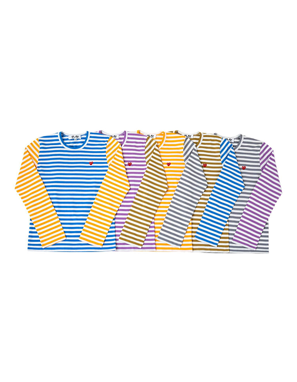 COMME DES GARCONS PLAY RED MINI HEART STRIPED L/S T-Shirt (BLUE X YELLOW)