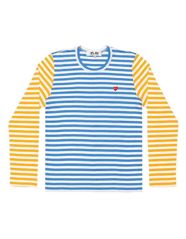 COMME DES GARCONS PLAY RED MINI HEART STRIPED L/S T-Shirt (BLUE X YELLOW)
