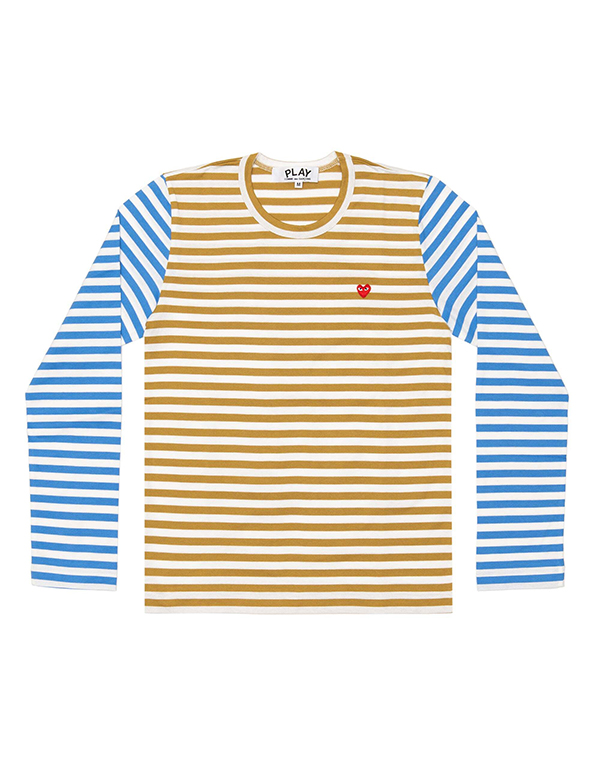 COMME DES GARCONS PLAY RED MINI HEART STRIPED L/S T-Shirt (OLIVE X BLUE)