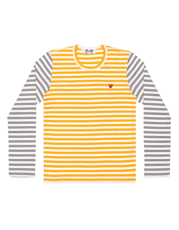 COMME DES GARCONS PLAY RED MINI HEART STRIPED L/S T-Shirt (YELLOW X GRAY)