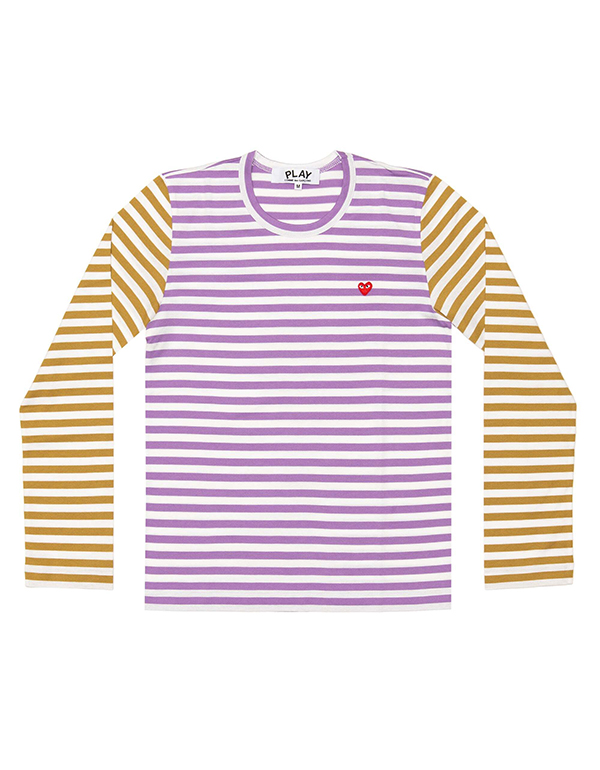 COMME DES GARCONS PLAY RED MINI HEART STRIPED L/S T-Shirt (PURPLE X OLIVE)