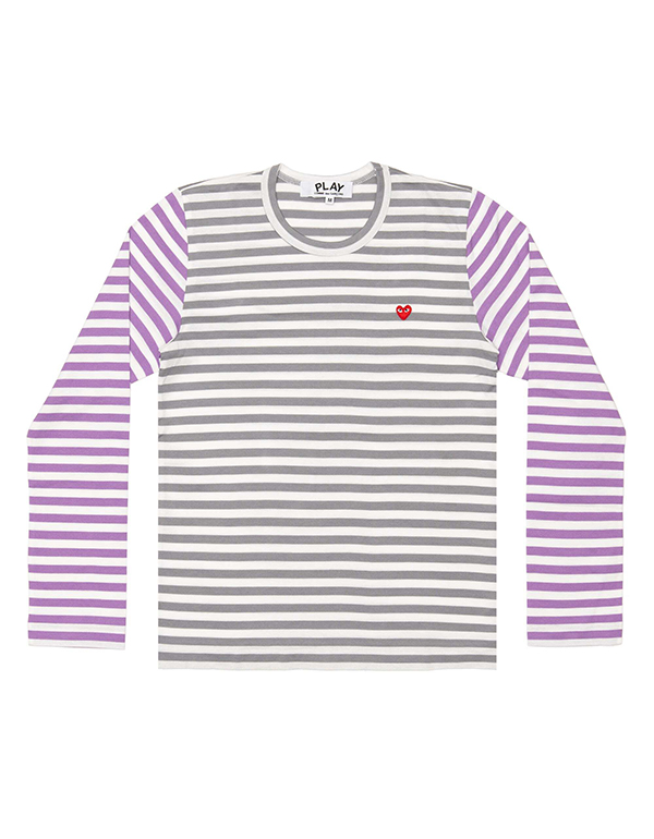 COMME DES GARCONS PLAY RED MINI HEART STRIPED L/S T-Shirt (GRAY X PURPLE)