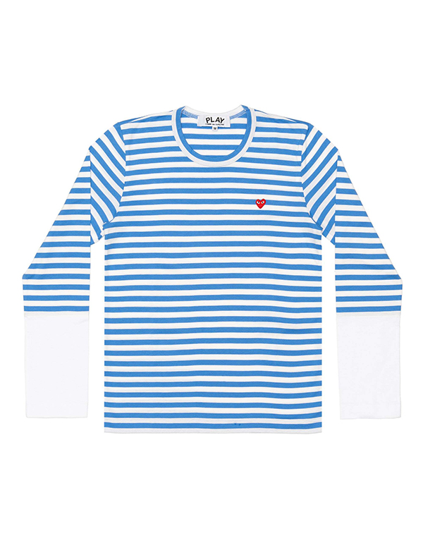 COMME DES GARCONS PLAY RED MINI HEART STRIPED L/S T-Shirt (BLUE X WHITE)