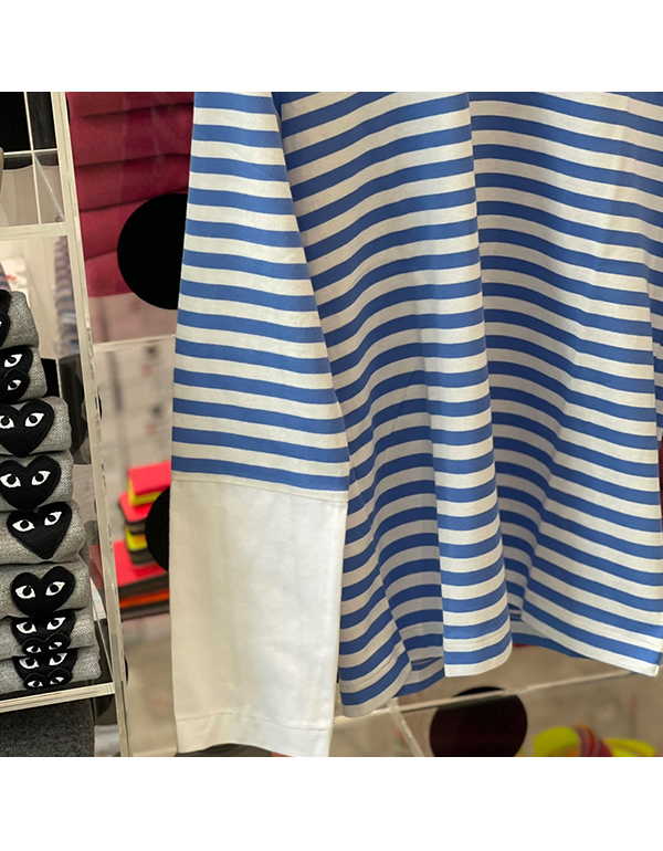 COMME DES GARCONS PLAY RED MINI HEART STRIPED L/S T-Shirt (BLUE X WHITE)