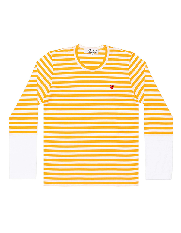 COMME DES GARCONS PLAY RED MINI HEART STRIPED L/S T-Shirt (YELLOW X WHITE)