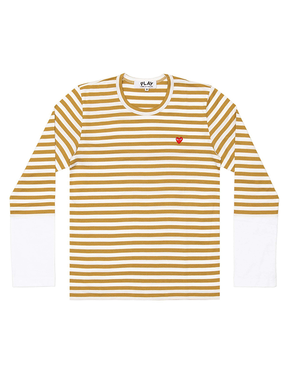 COMME DES GARCONS PLAY RED MINI HEART STRIPED L/S T-Shirt (OLIVE X WHITE)