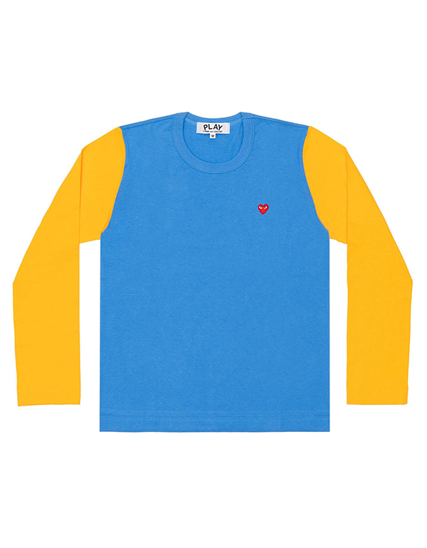 COMME DES GARCONS PLAY RED MINI HEART COLOURED L/S T-Shirt (BLUE X YELLOW)
