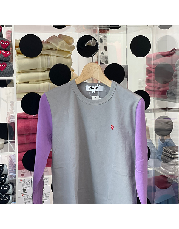 COMME DES GARCONS PLAY RED MINI HEART COLOURED L/S T-Shirt (GRAY X PURPLE)