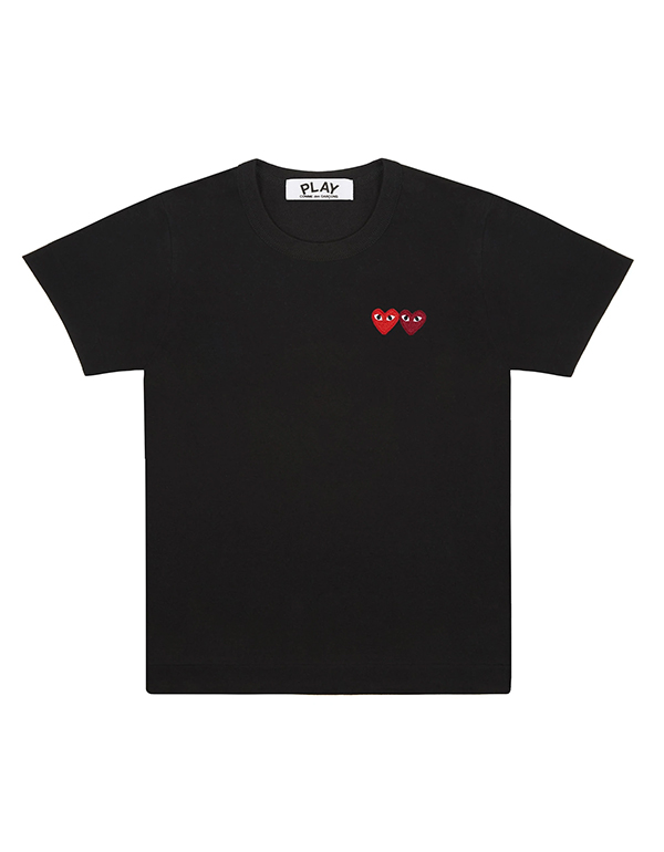 COMME DES GARCONS PLAY DOUBLE HEART MUJI T-Shirt (BLACK)
