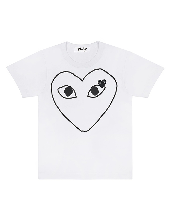 COMME DES GARCONS PLAY JERSEY PRINT WITH BLACK EMBLEM T-Shirt (WHITE)