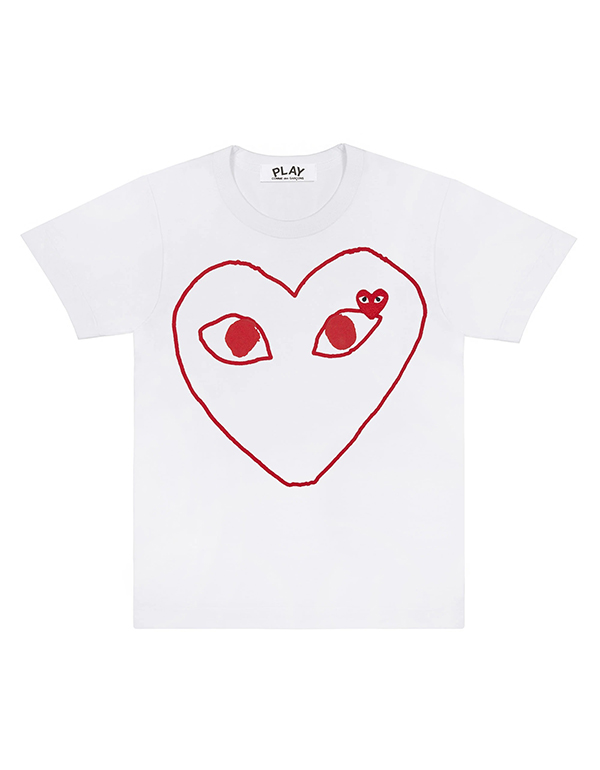 COMME DES GARCONS PLAY JERSEY PRINT WITH RED EMBLEM T-Shirt (WHITE)