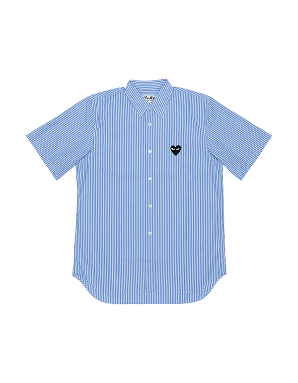 COMME DES GARCONS PLAY BLACK HEART SHORT STRIPED SHIRT (BLUE/WHITE)