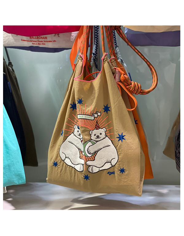 (M) Ball & Chain Eco Bag Medium Circus Bear Beige