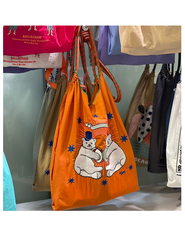 (M) Ball & Chain Eco Bag Medium Circus Bear Orange