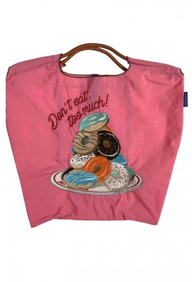 (M) Ball & Chain Eco Bag Medium Dont eat too much Pink