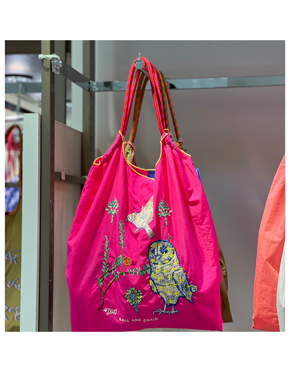 (M) Ball & Chain Eco Bag Medium Owl Pink