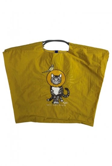 (L) Ball & Chain Eco Bag Large Cat & Bird Yellow