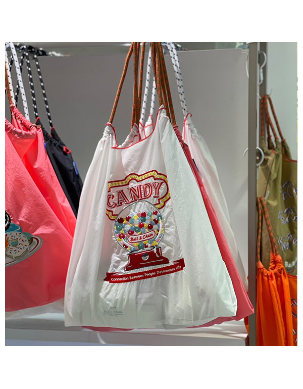 (L) Ball & Chain Eco Bag Large Candy White