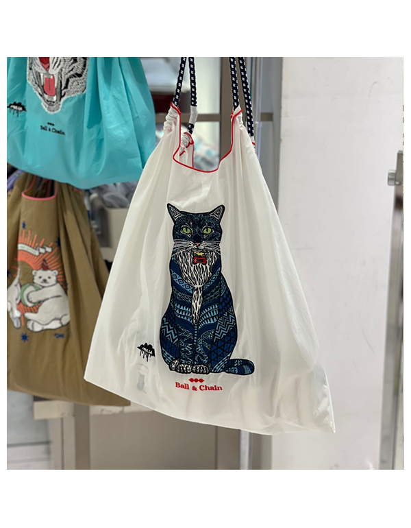 (L) Ball & Chain Eco Bag Large Cat White