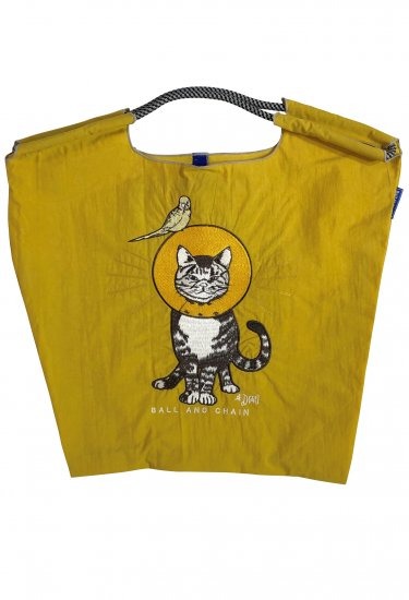 (M) Ball & Chain Eco Bag Medium Cat & Bird Yellow