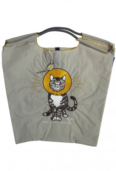(M) Ball & Chain Eco Bag Medium Cat & Bird Light Grey