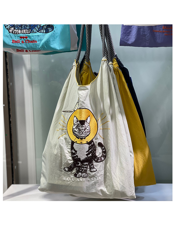 (M) Ball & Chain Eco Bag Medium Cat & Bird Light Grey