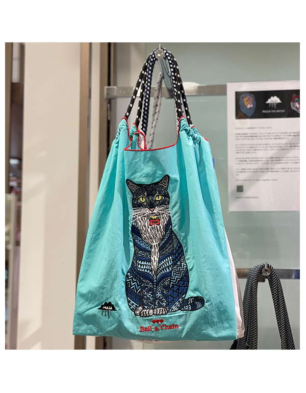 (M) Ball & Chain Eco Bag Medium Cat Blue